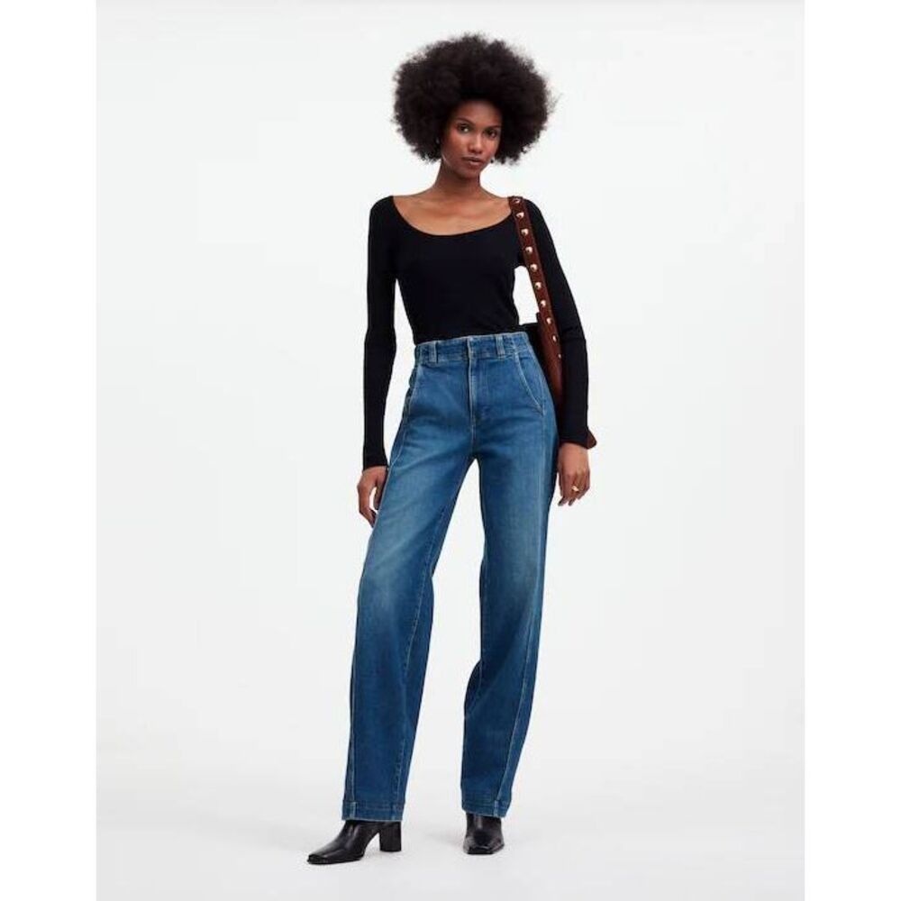 Madewell Tapered Baggy Fit Trousers Calvert Wash 27P Trendy Denim Preppy Femme - Picture 1 of 6